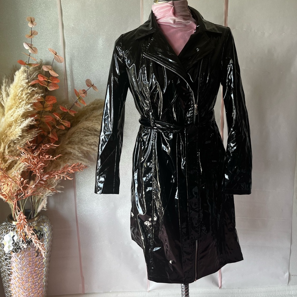 Glossy Black Trench Coat for Women